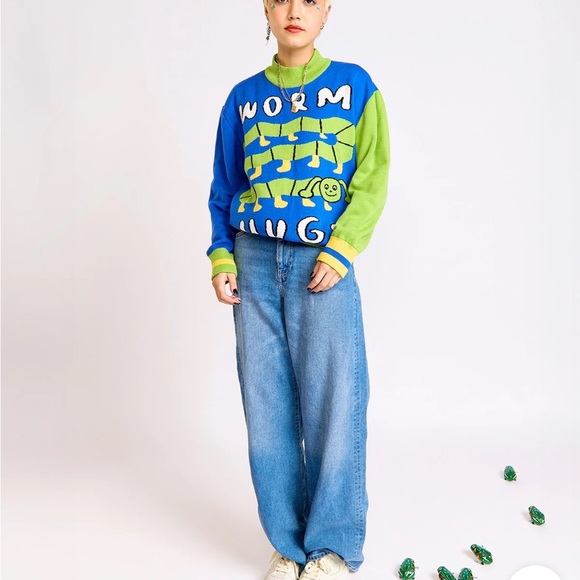 Colorful Graphic Sweater - Blue and Green - Picture 2 of 4